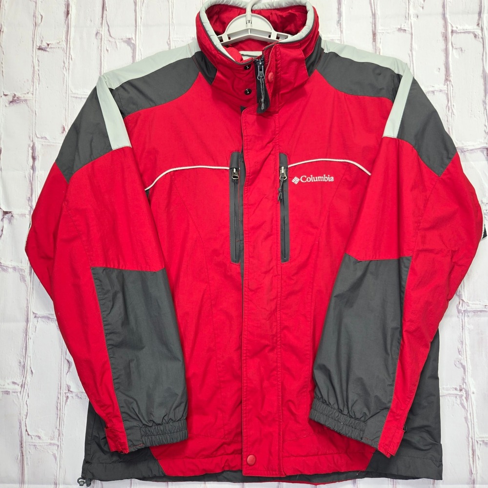 Columbia Interchange Jacket Red Colorblock Outdoor Ski Outer Shell Mens Size M